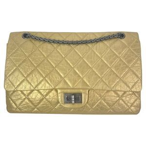 Chanel Metallic Aged Calfskin Quilted 2.55 Reissue 227 Double Flap Pale Gold